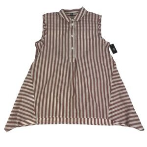 NWT Eleventy Red & White Stripe Sleeveless 1/2 Button Cotton Top Womens Size 4